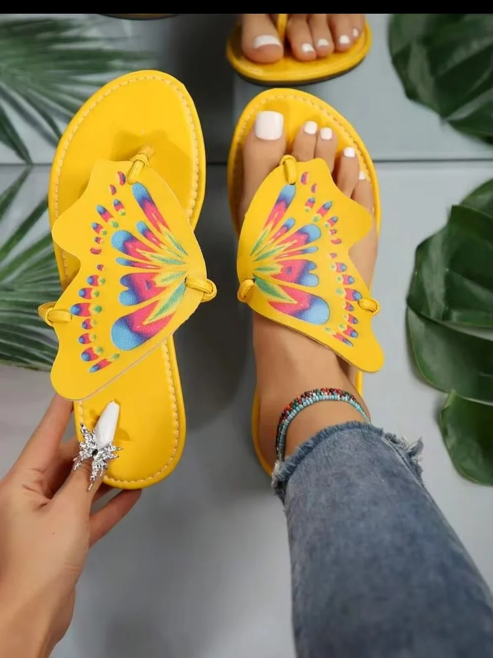 Yellow Butterfly-Print Women’s Sandals